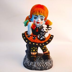 Hand Painted Halloween Girl With Undead Bunny‎